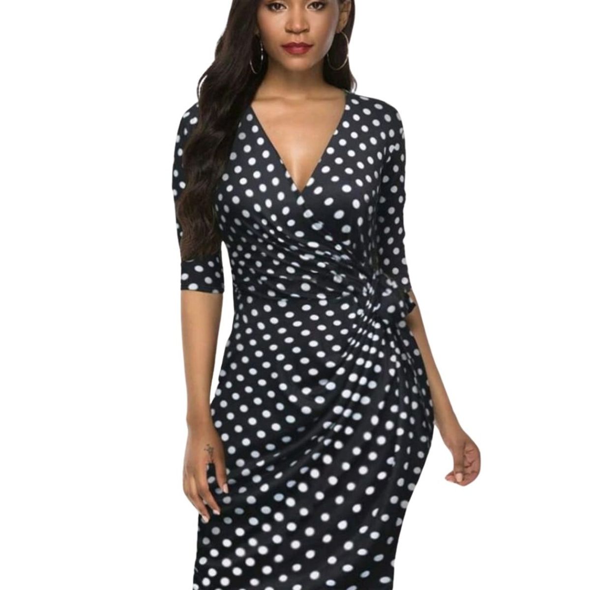 GENERICO - VESTIDO ENVOLVENTE CASUAL DE LUNARES IDEAL PARA FIESTA COCTEL BODA