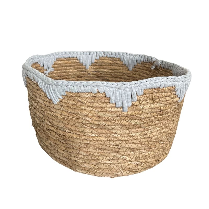OEM - Macetero Cesto Canasto Maceta De Mimbre Borde Gris Mediana