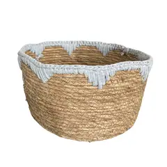 OEM - Macetero Cesto Canasto Maceta De Mimbre Borde Gris Mediana