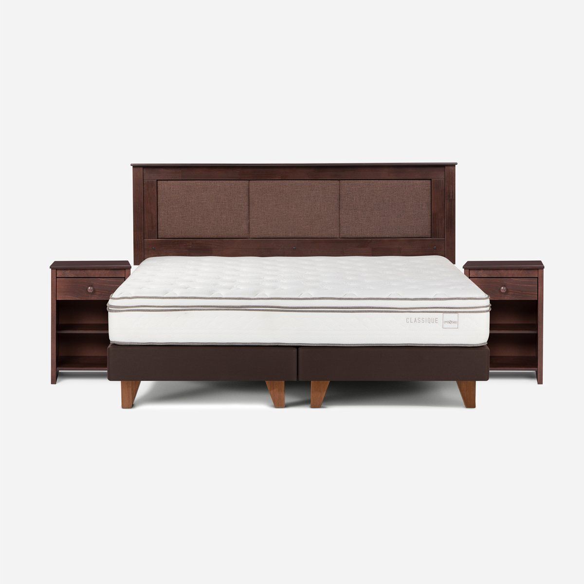 ROSEN - Cama Europea Classique+ King + Respaldo + Velador Chocolate