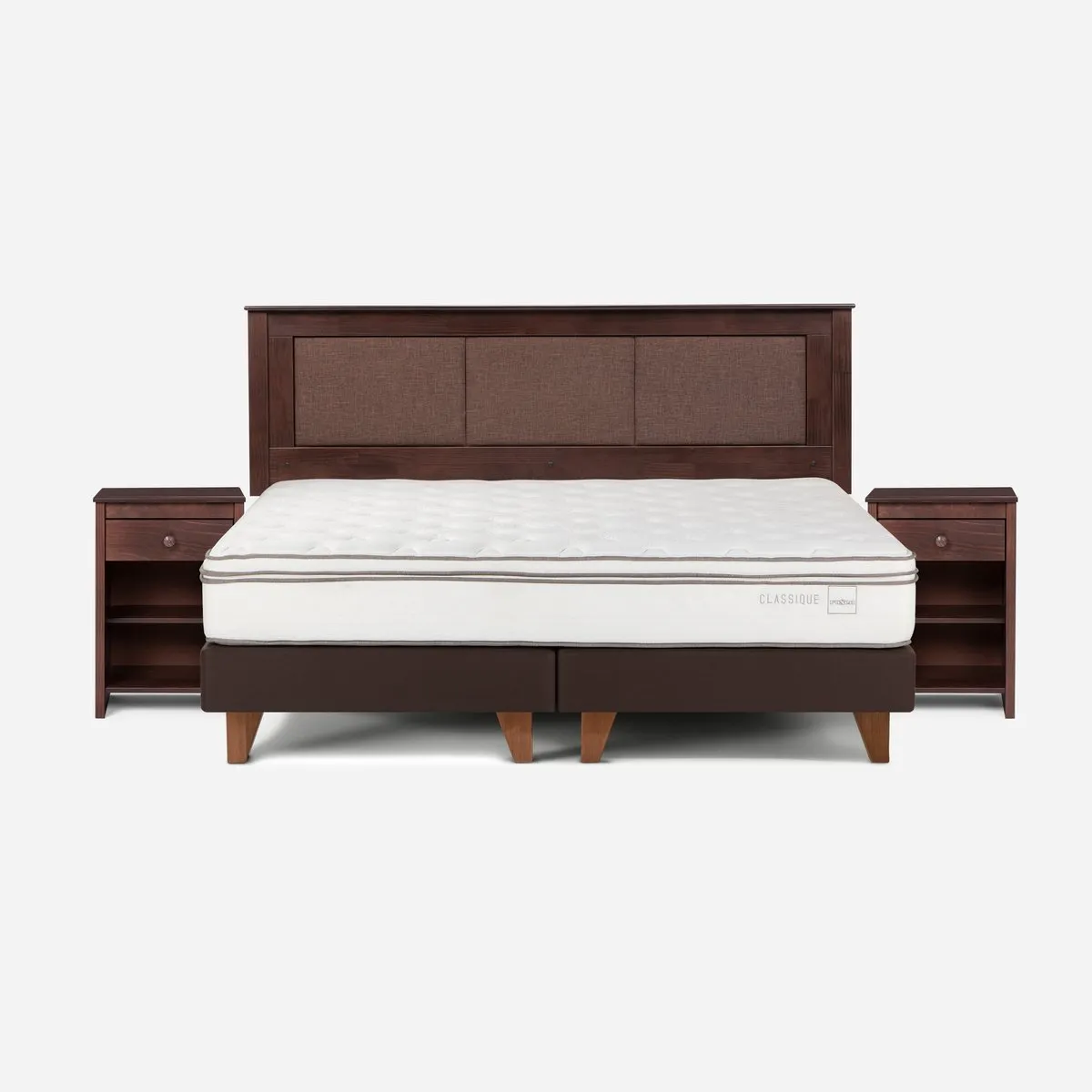 ROSEN - Cama Europea Classique+ King + Respaldo + Velador Chocolate