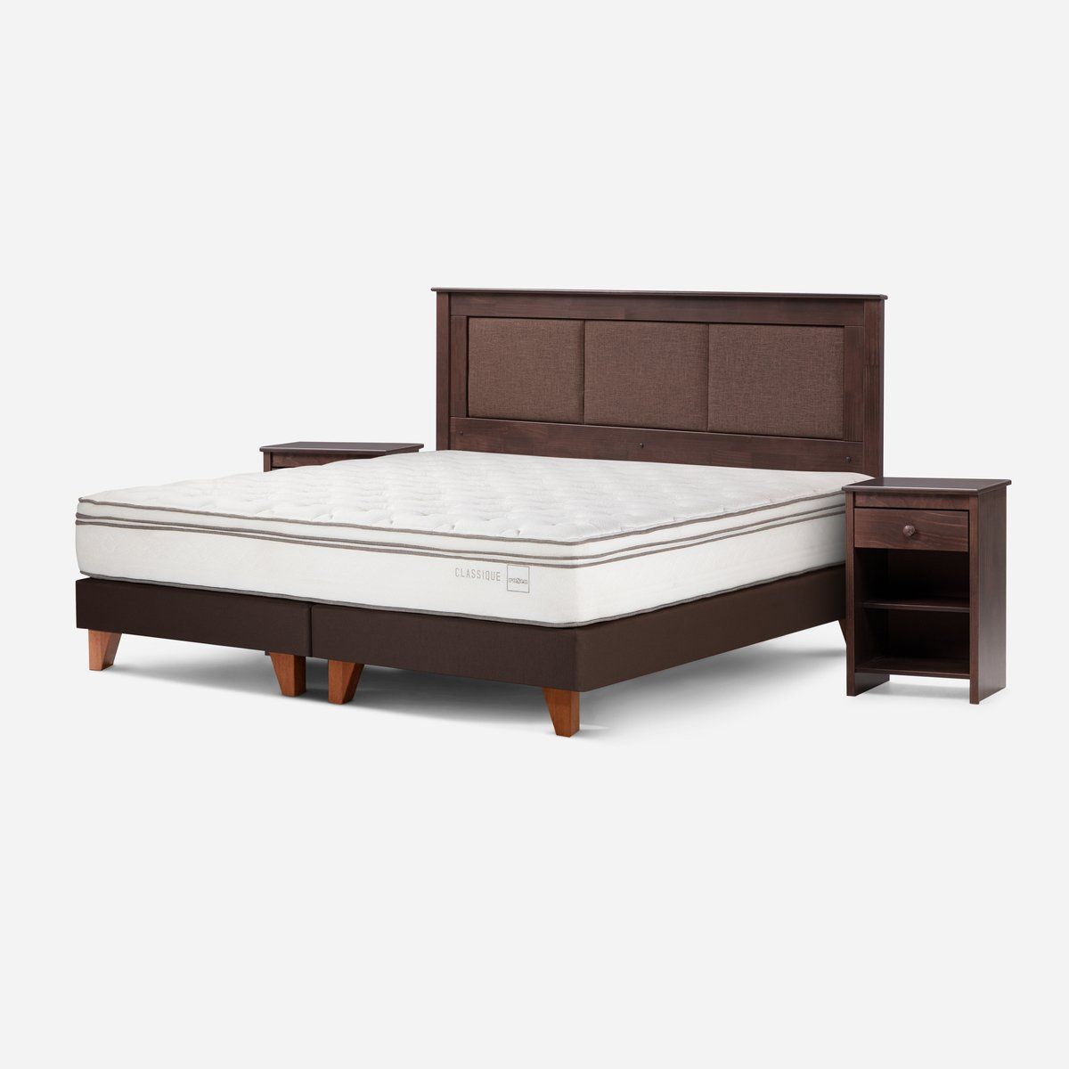 ROSEN - Cama Europea Classique+ King + Respaldo + Velador Chocolate