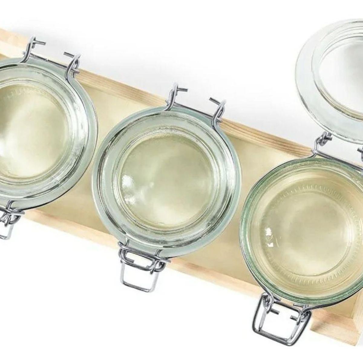 IMPORTCLICK - Set 3 Frascos Contenedores Vidrio Base Madera Gab 230 ML IMPORTCLICK