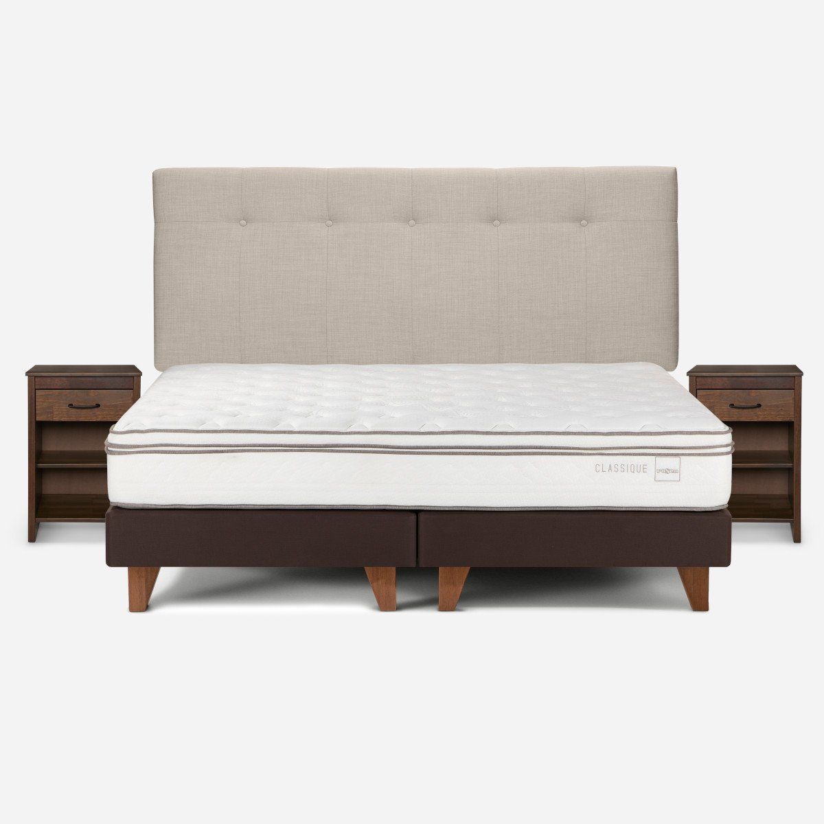 ROSEN - Cama Europea Classique+ 2 Plazas +Respaldo+Veladores Natural