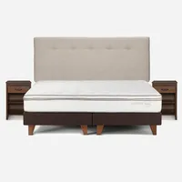 Cama Europea Classique+ 2 Plazas +Respaldo+Veladores Natural