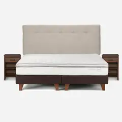 ROSEN - Cama Europea Classique+ 2 Plazas +Respaldo+Veladores Natural