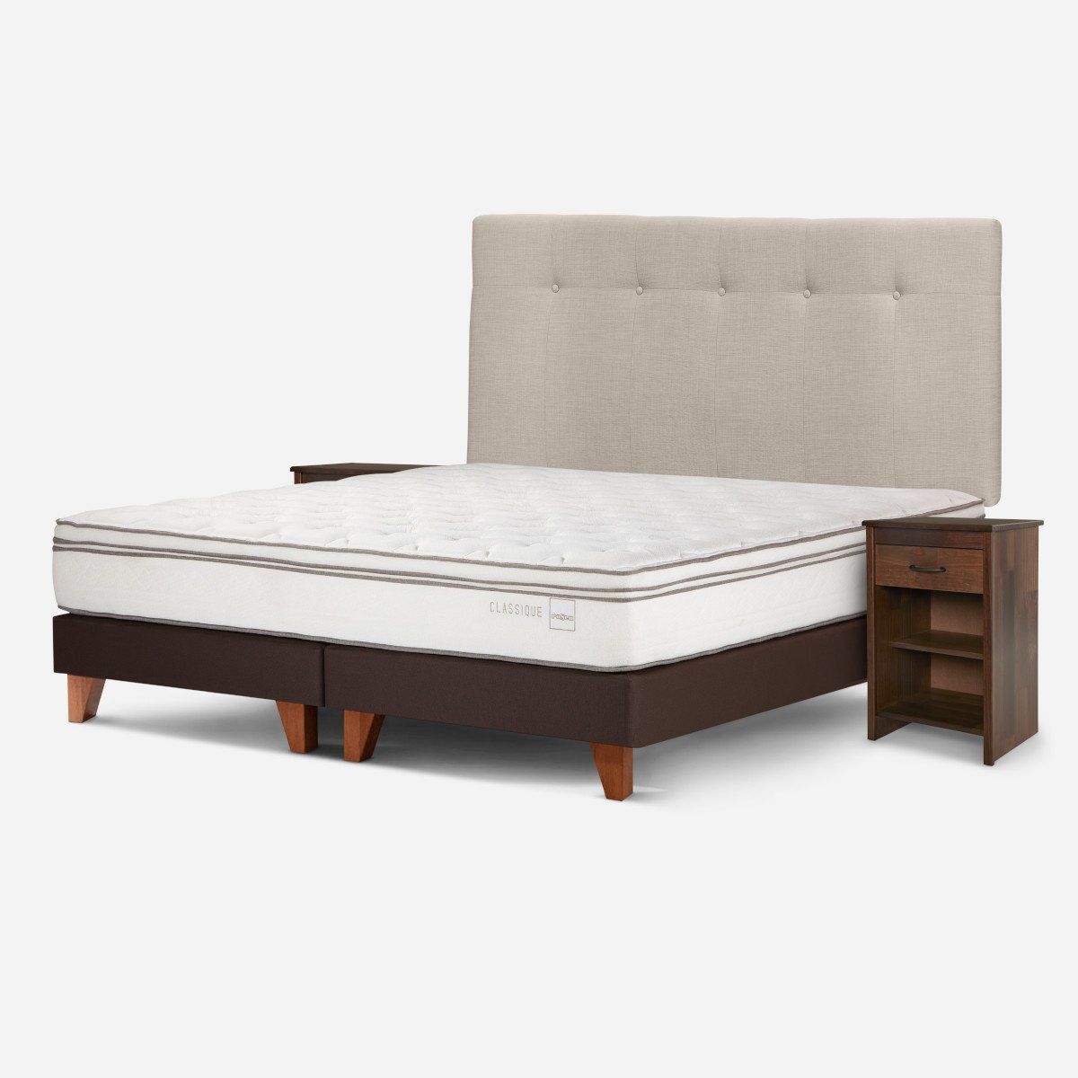 ROSEN - Cama Europea Classique+ 2 Plazas +Respaldo+Veladores Natural