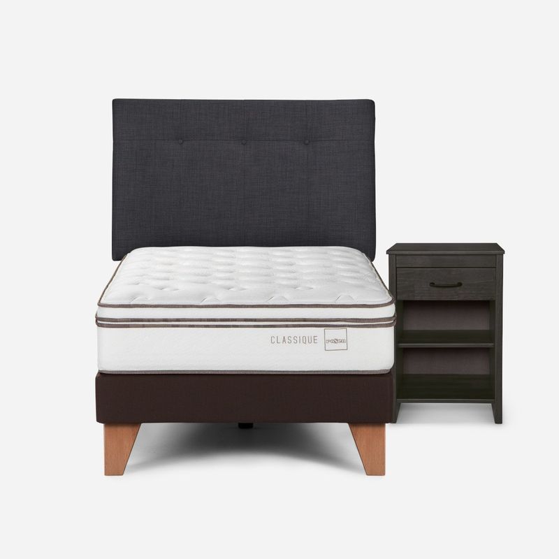 ROSEN - Cama Europea Classique+ 1,5 Plazas +Respaldo/Velador Grafito