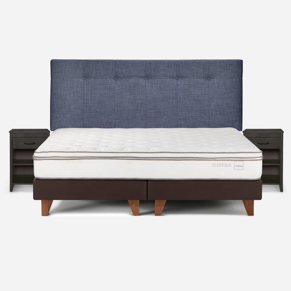 ROSEN - Cama Classique+ King + Respaldo y Veladores Maurice Denim