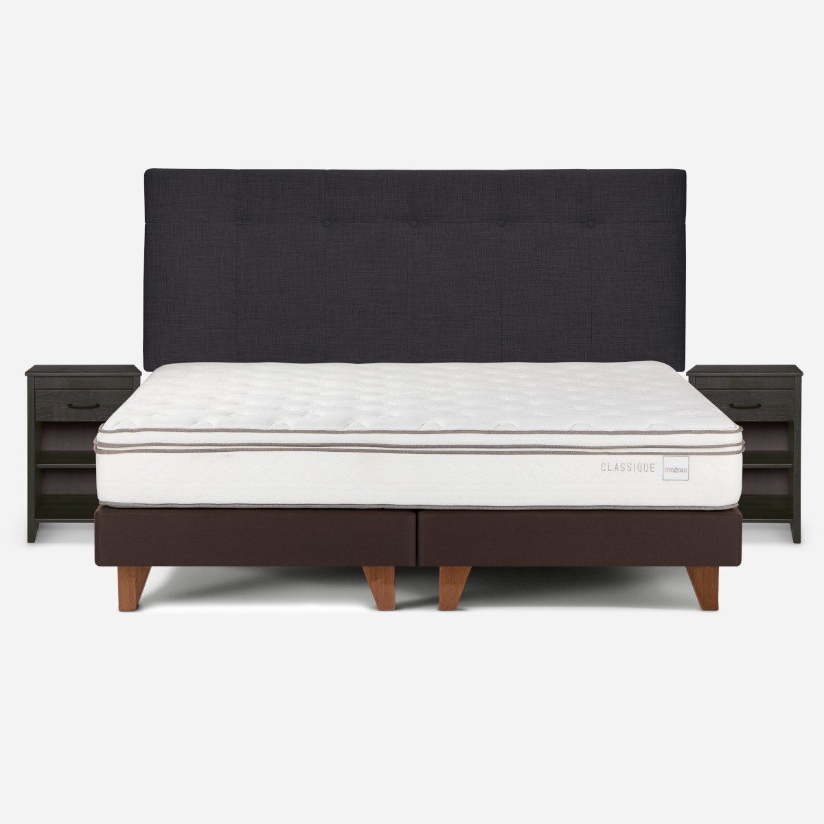 ROSEN - Cama Classique+ King + Respaldo y Veladores Maurice Grafito