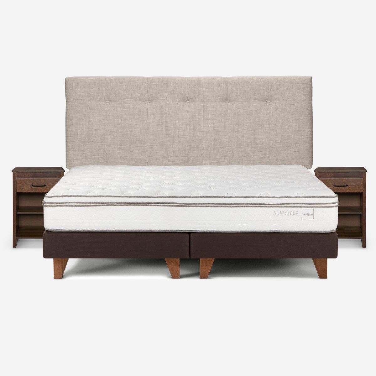 ROSEN - Cama Classique+ King + Respaldo y Veladores Maurice Natural