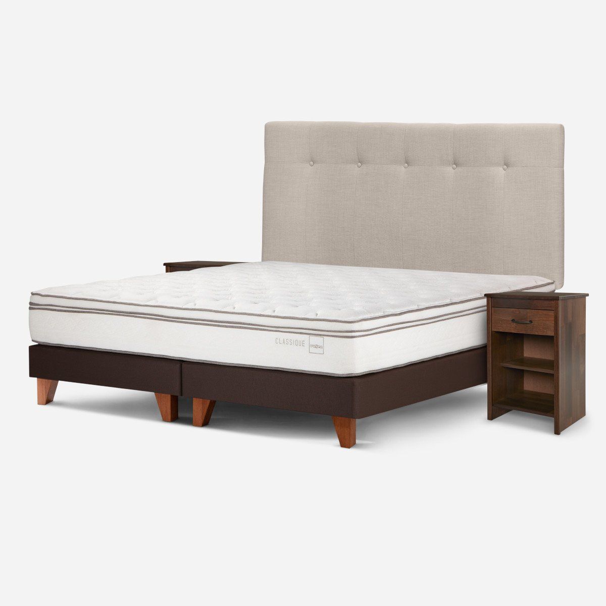 ROSEN - Cama Classique+ King + Respaldo y Veladores Maurice Natural