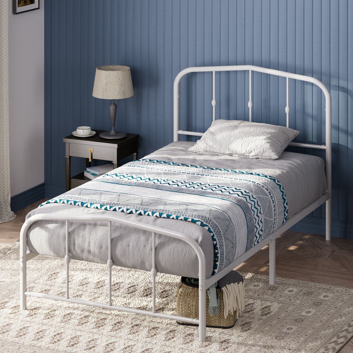 ZINUS - Base de cama de metal blanca HEIDI Zinus 1 plaza 90x190x30cm