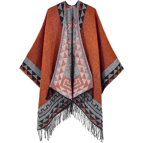 MOSS ROSE - Chal de borlas con estampado bohemio para mujer
