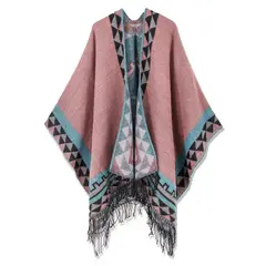 MOSS ROSE - Chal de borlas con estampado bohemio para mujer