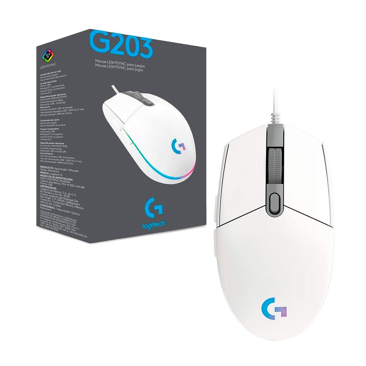 LOGITECH - Mouse Gamer USB Optico Logitech G203 Lightsync 200-8000dpi