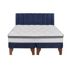 5 SUEÑO - Cama Europea 2 Plazas + Respaldo Tubular Madera Azul