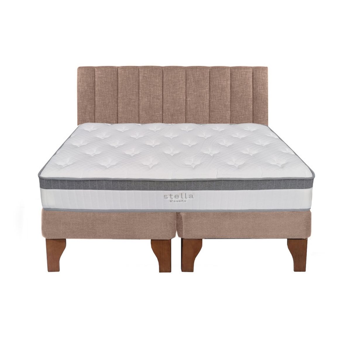 5 SUEÑO - Cama Europea 2 Plazas + Respaldo Tubular Madera Beige