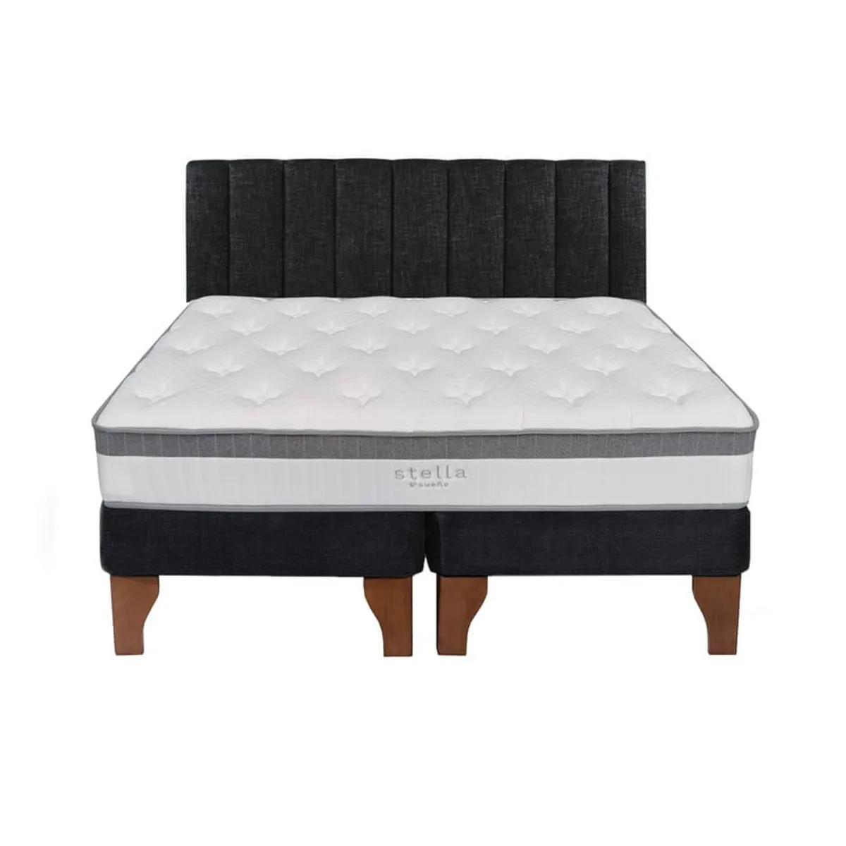 5 SUEÑO - Cama Europea 2 Plazas + Respaldo Tubular Madera Negro