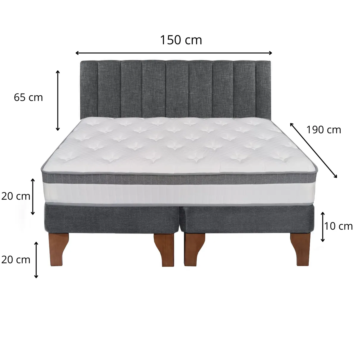 5 SUEÑO - Cama Europea 2 Plazas + Respaldo Tubular Madera Gris