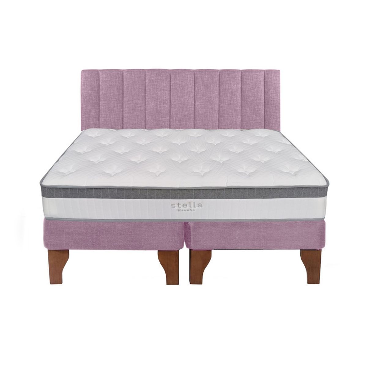 5 SUEÑO - Cama Europea 2 Plazas + Respaldo Tubular Madera Rosada