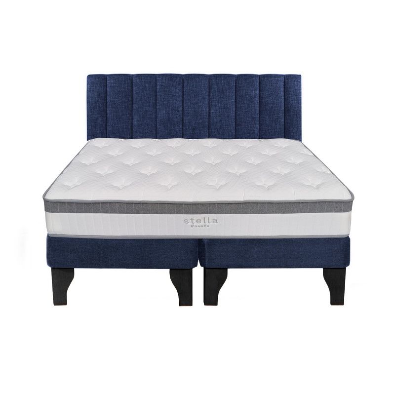 5 SUEÑO - Cama Europea 2 Plazas + Respaldo Tubular Negro Azul