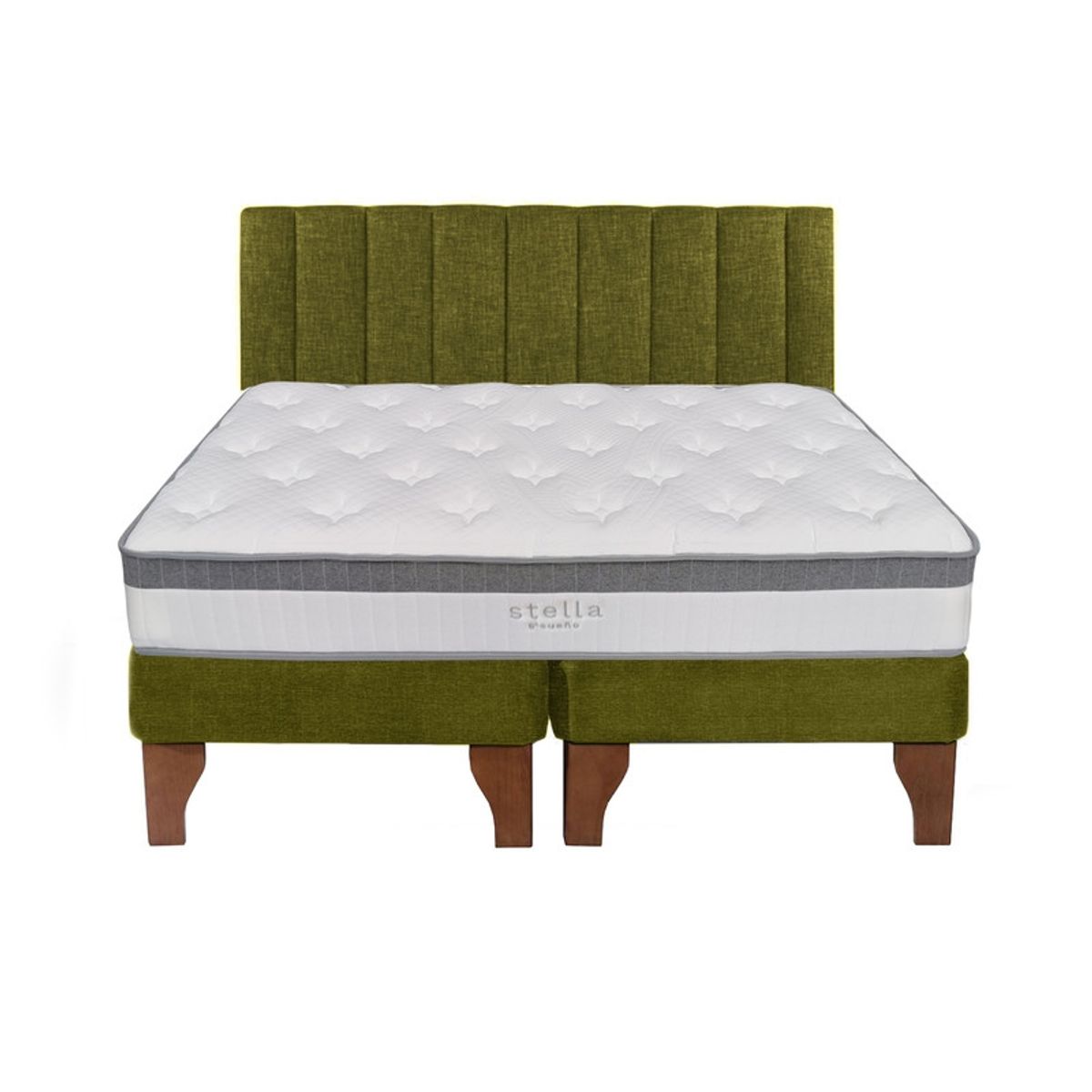 5 SUEÑO - Cama Europea 2 Plazas + Respaldo Tubular Madera Verde