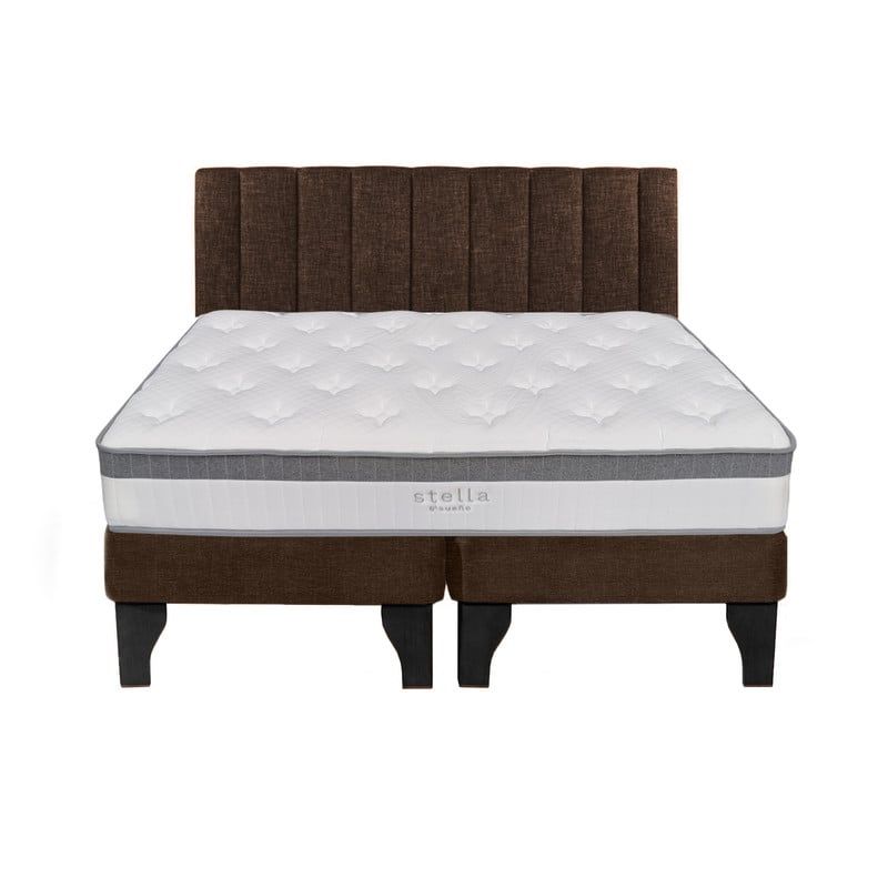 5 SUEÑO - Cama Europea 2 Plazas + Respaldo Tubular Negro Café