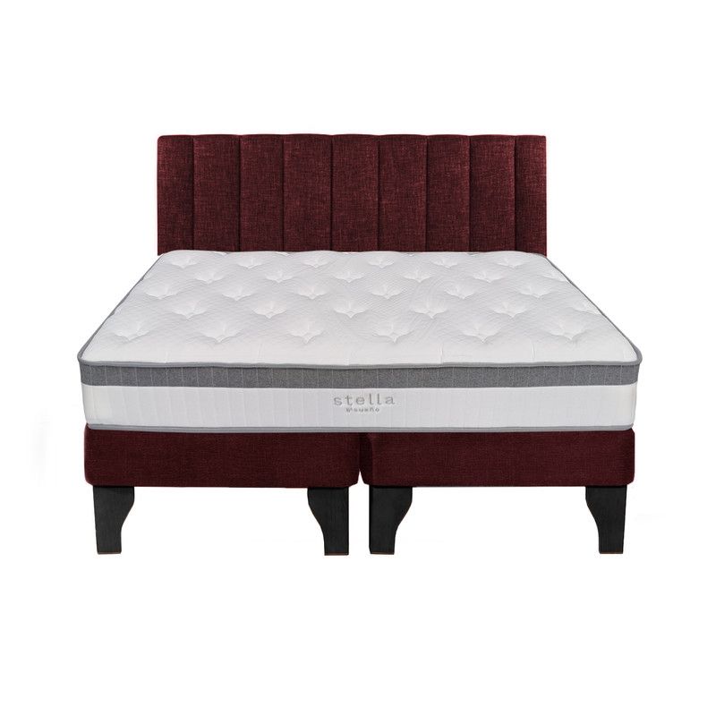 5 SUEÑO - Cama Europea 2 Plazas + Respaldo Tubular Negro Burdeo