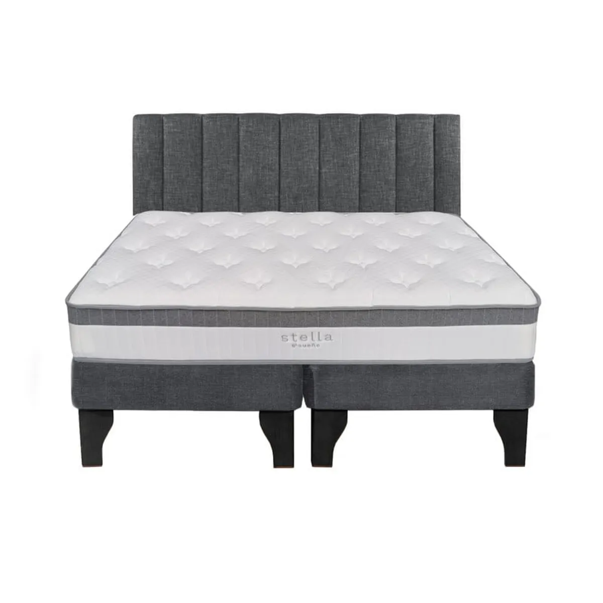 5 SUEÑO - Cama Europea 2 Plazas + Respaldo Tubular Negro Gris