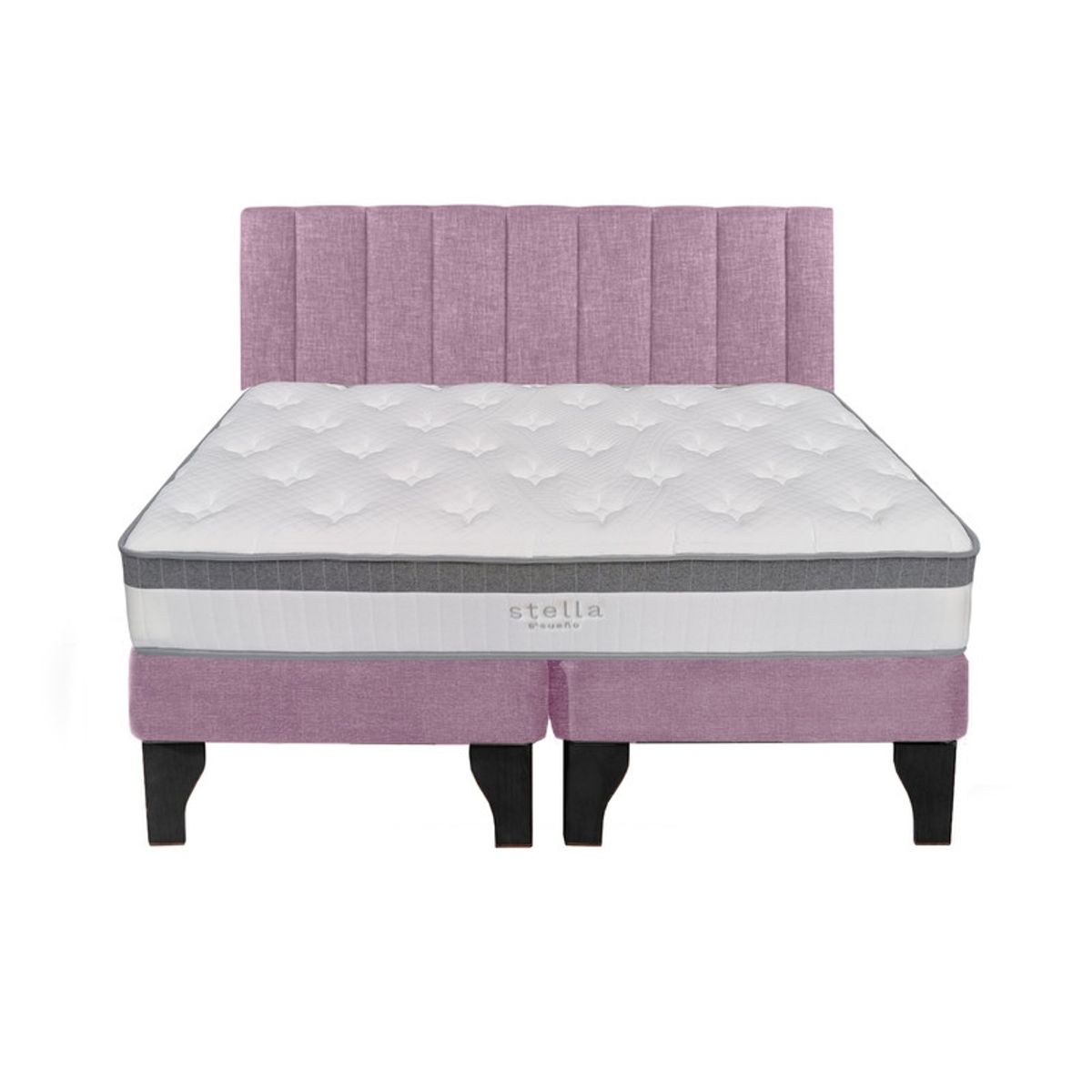 5 SUEÑO - Cama Europea 2 Plazas + Respaldo Tubular Negro Rosada