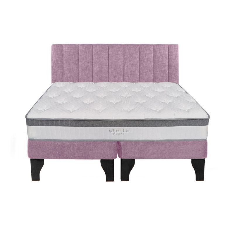 5 SUEÑO - Cama Europea 2 Plazas + Respaldo Tubular Negro Rosada