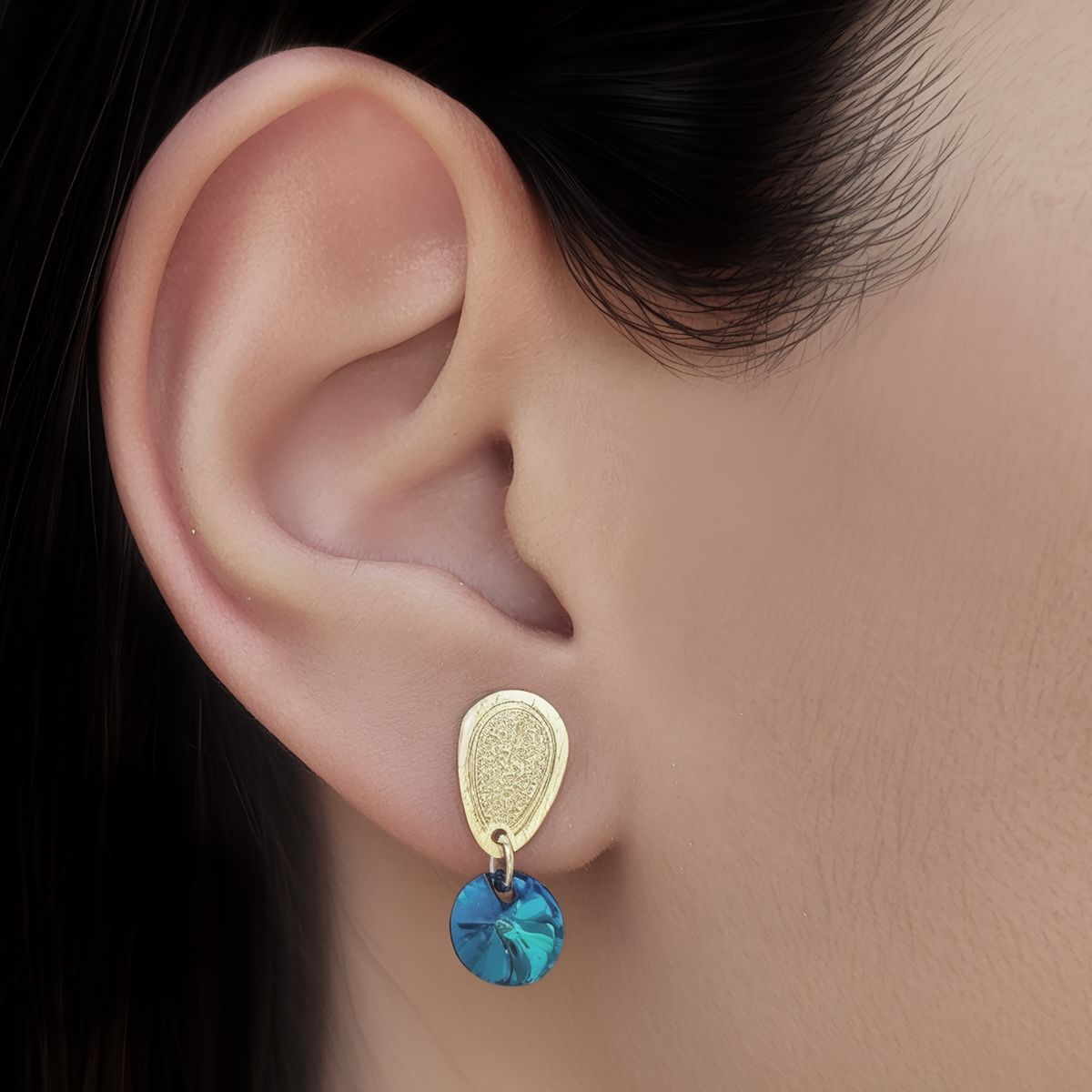 COGGIOLA - Aros Alice Cristal Azúl Bermuda Enchapado Oro 18K