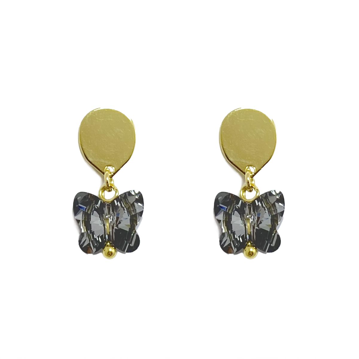 COGGIOLA - Aros Cristal Negro Mariposa Enchapado Oro 18K