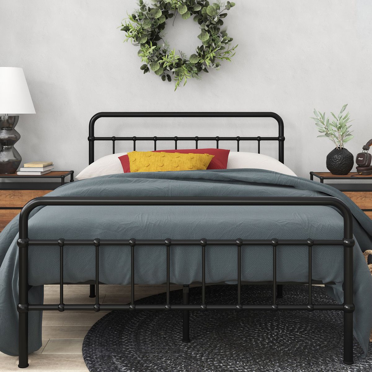 ZINUS - Base de cama metal negra FLORENCE Zinus 2 plazas 150x190x36