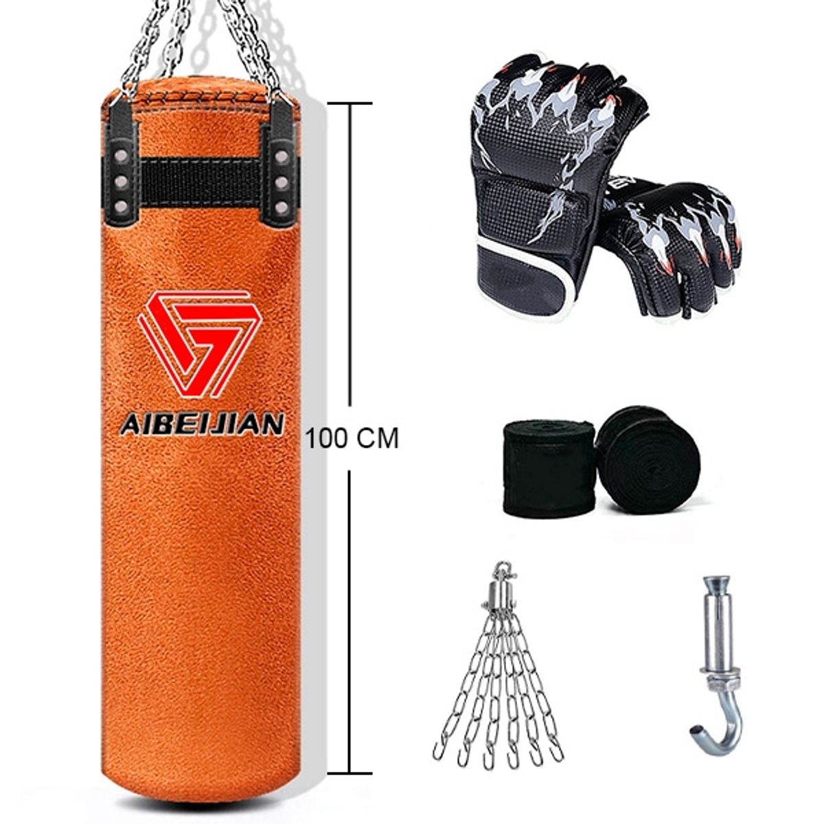 GENERICO - Saco Boxeo Solid 100cm  Guantes Vendas Cadena Mosquetón