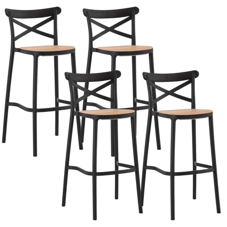 Pack 4 Taburetes Bar Valentino Negro 65 cm - Apilable- Exterior Negro VALENTINO65NEGROX4