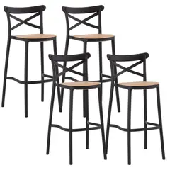 PANDALINO - Pack 4 Taburetes Bar Valentino Negro 65 cm - Apilable- Exterior