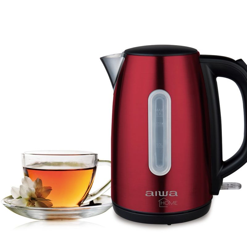 AIWA - Hervidor Eléctrico de Acero Inoxidable 1.7 Litros Rojo AW-JD1402R
