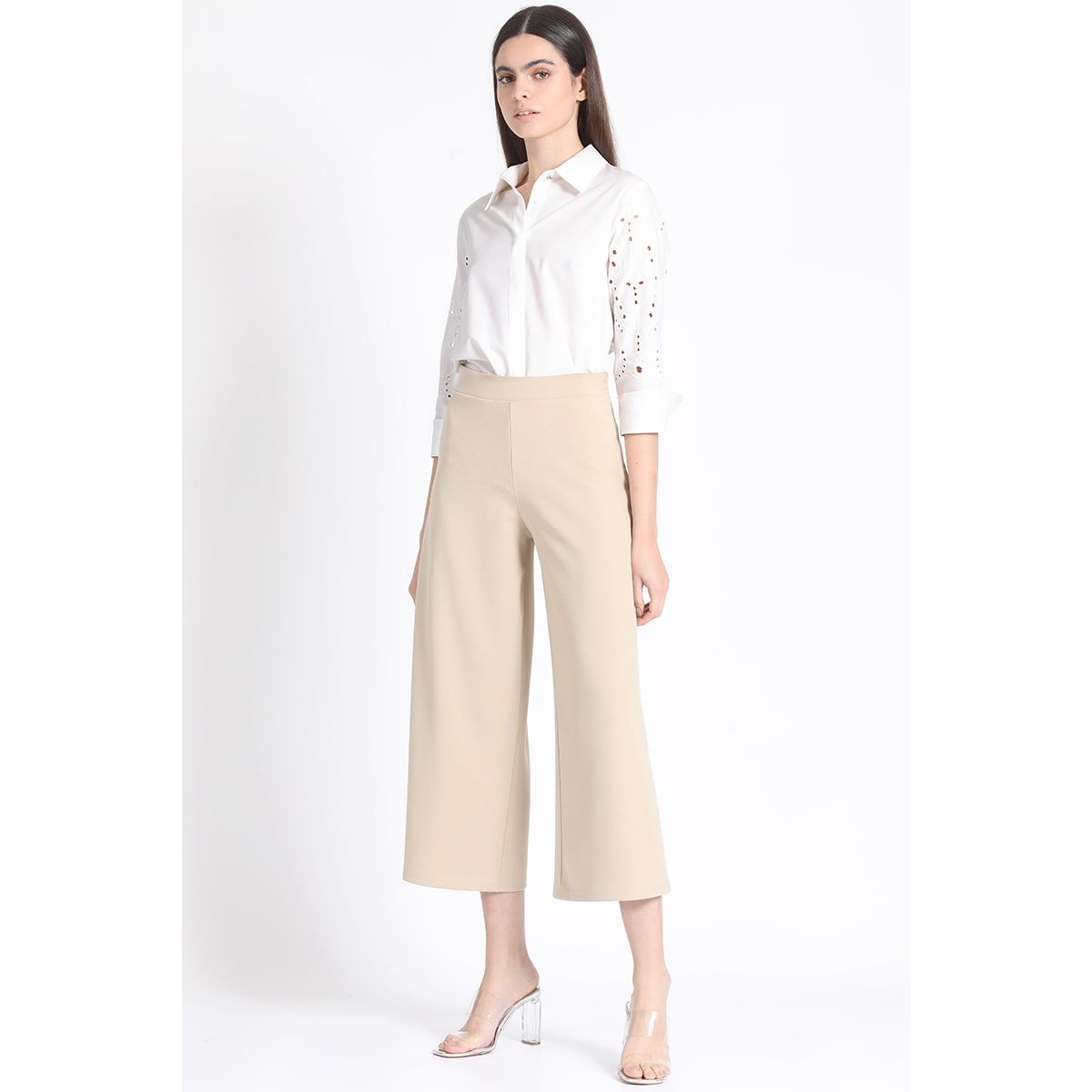 LIOLA - Pantalon Ancho Cropped, Beige Liola
