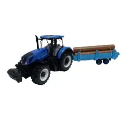 BBURAGO - Tractor a escala 1.32 azul New Holland con carro y troncos