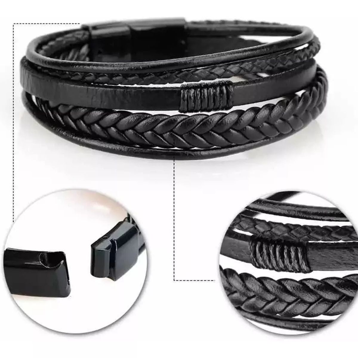 GENERICO - Pulsera Brazalete Cuero Hombre O Mujer Con Cierre Magnético