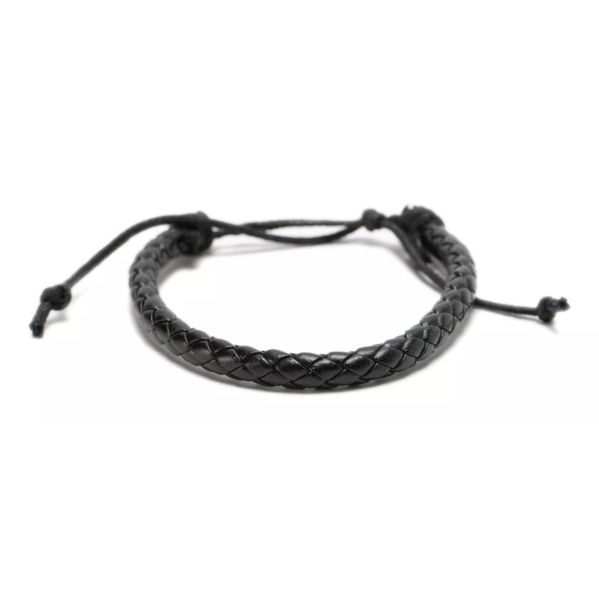 GENERICO - Pulsera De Hombre De Cuero Trenzado Negro