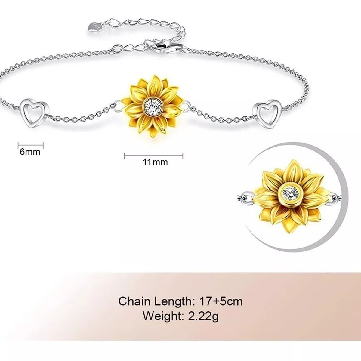 GENERICO - Pulsera Girasol Plata 925 Corazón Mujer Joya Regalo