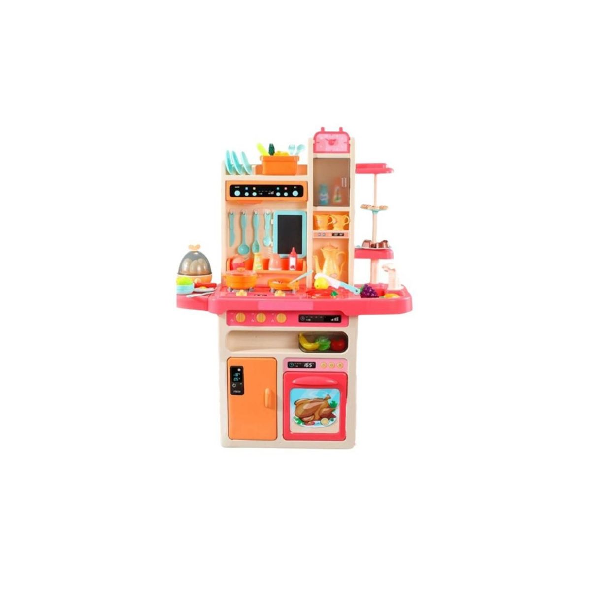 GENERICO - Cocina De Juguete 93 Cm 65 Pcs Rosado Vapor Agua Luces