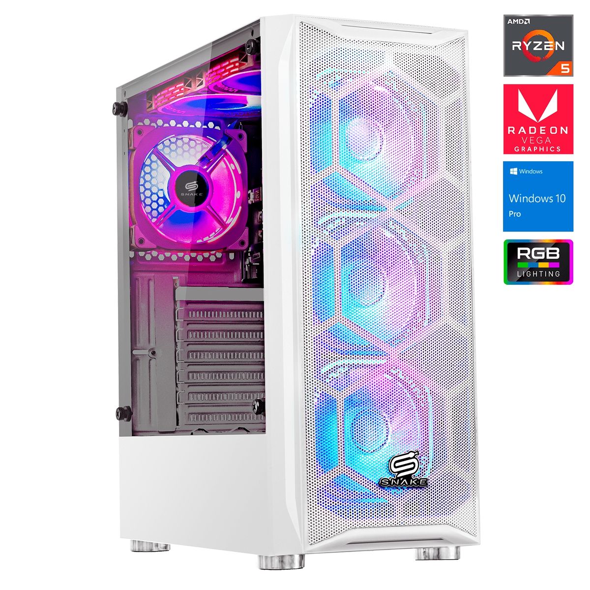 SNAKE GAMER - Pc Gamer Vibora White V1 AMD Ryzen 5 4600G, SSD 256GB, RAM 16 GB - Snake Gamer - Blanco