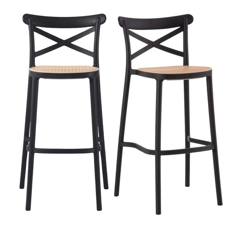 PANDALINO - Pack 2 Taburetes Bar Valentino Negro 65 cm - Apilable- Exterior