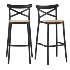 PANDALINO - Pack 2 Taburetes Bar Valentino Negro 65 cm - Apilable- Exterior
