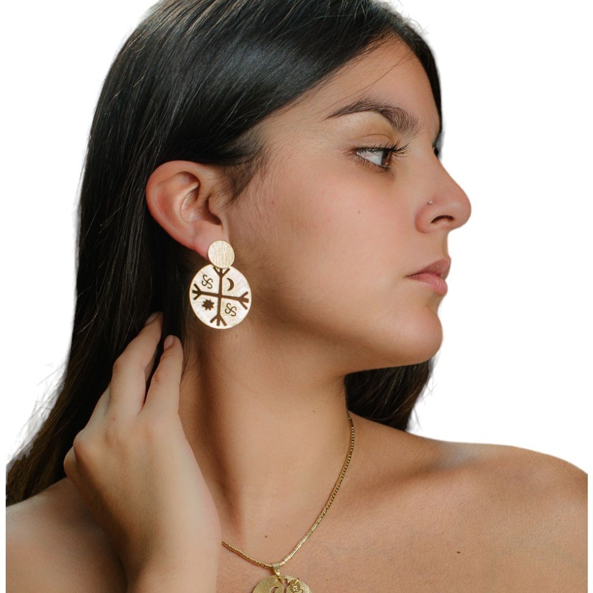 GENERICO - Aro kultrún Cultura Mapuche  Peltre Bañado En Oro 24k