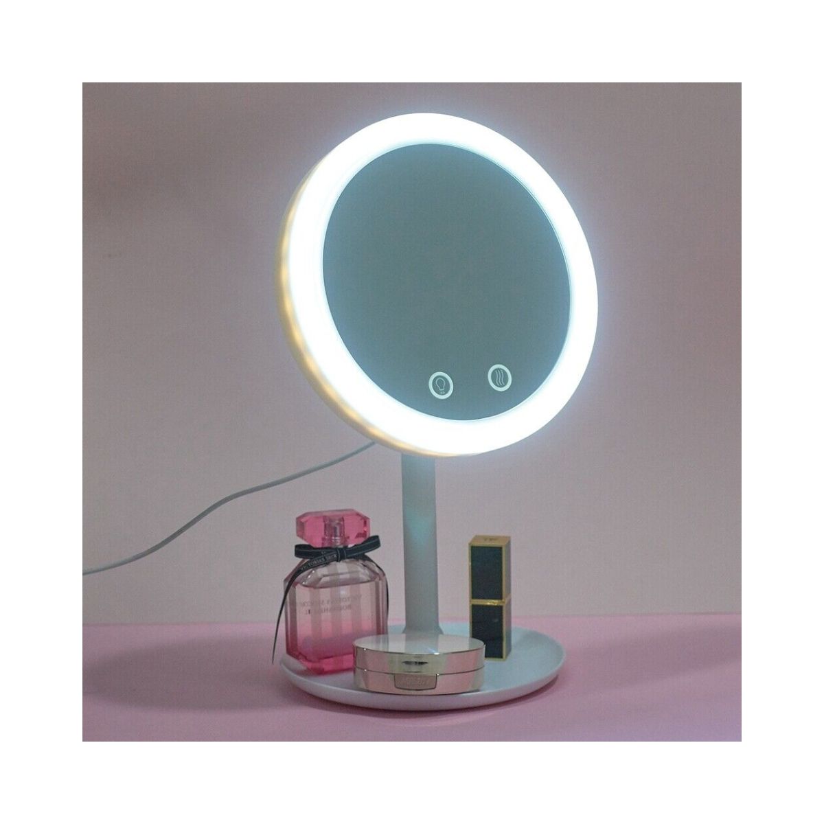 GENERICO - Espejo de Maquillaje giratorio con luces LED y ventilador
